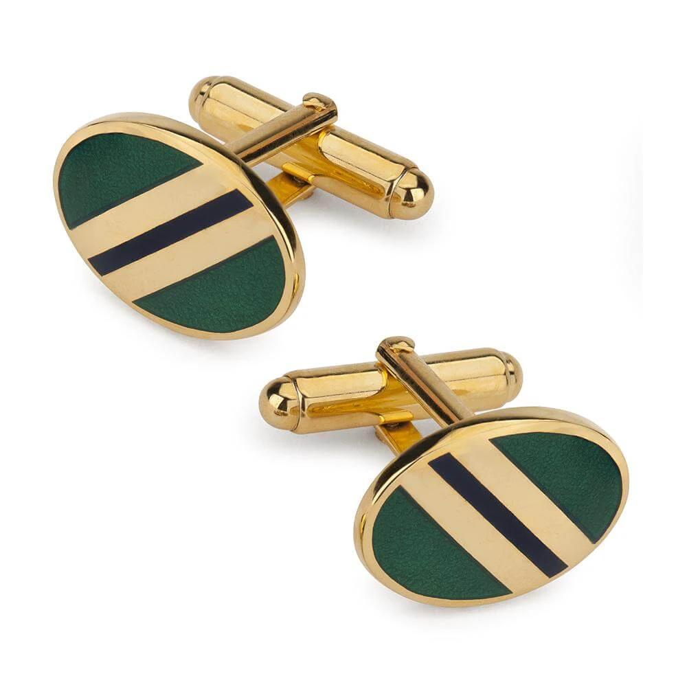 Stripe Cufflinks In Green And Navy Enamel by Benson & Clegg
