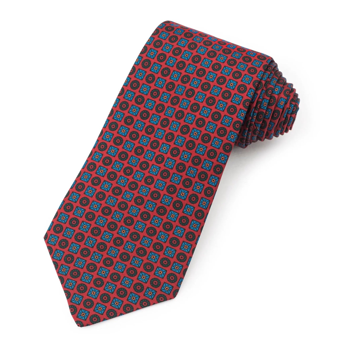 Square And Circle Ancient Madder Silk Tie In Red by Benson & Clegg