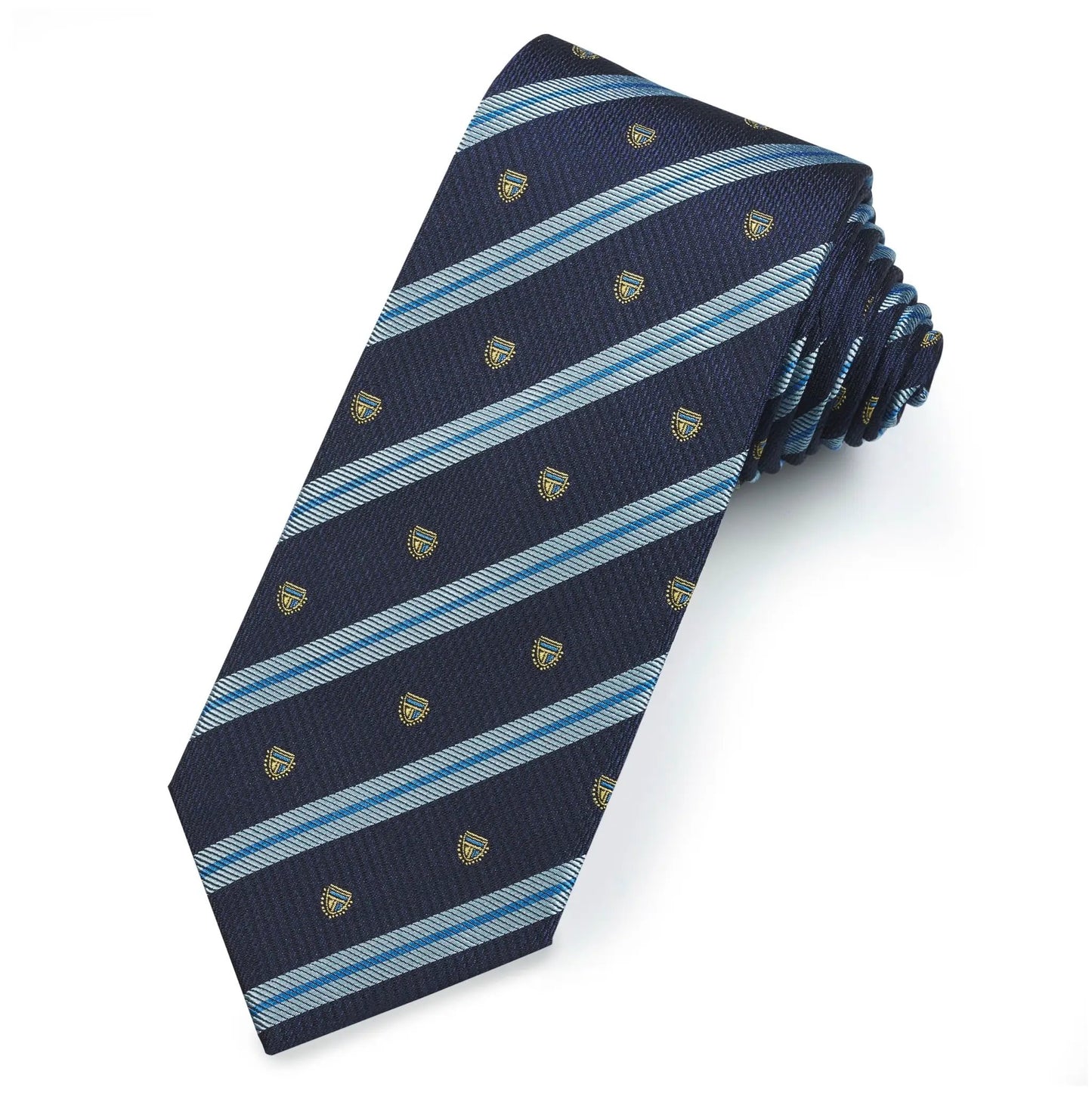 Shield In Blue Silk Reppe Tie by Benson & Clegg