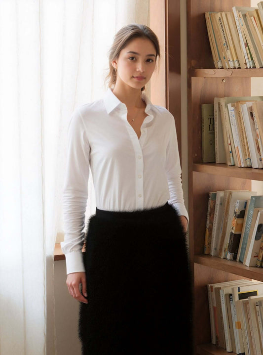 Plain White 140's Superfine Poplin Ladies Bespoke Shirt by whtshirtmakers.com