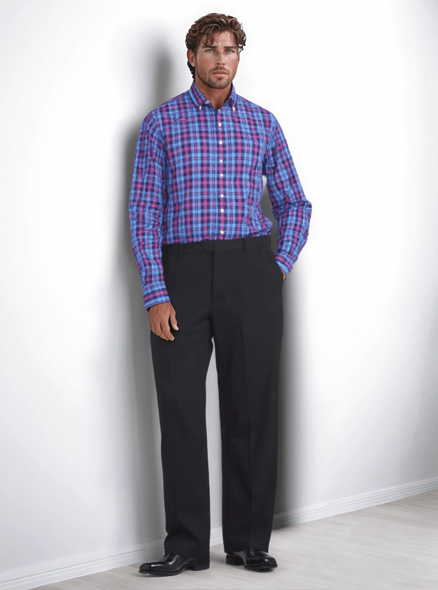 Blue & Cerise Plaid Check Twill Men's Bespoke Shirt - Vibrant Colour With Textured Twill For Versatile Styling by whtshirtmakers.com