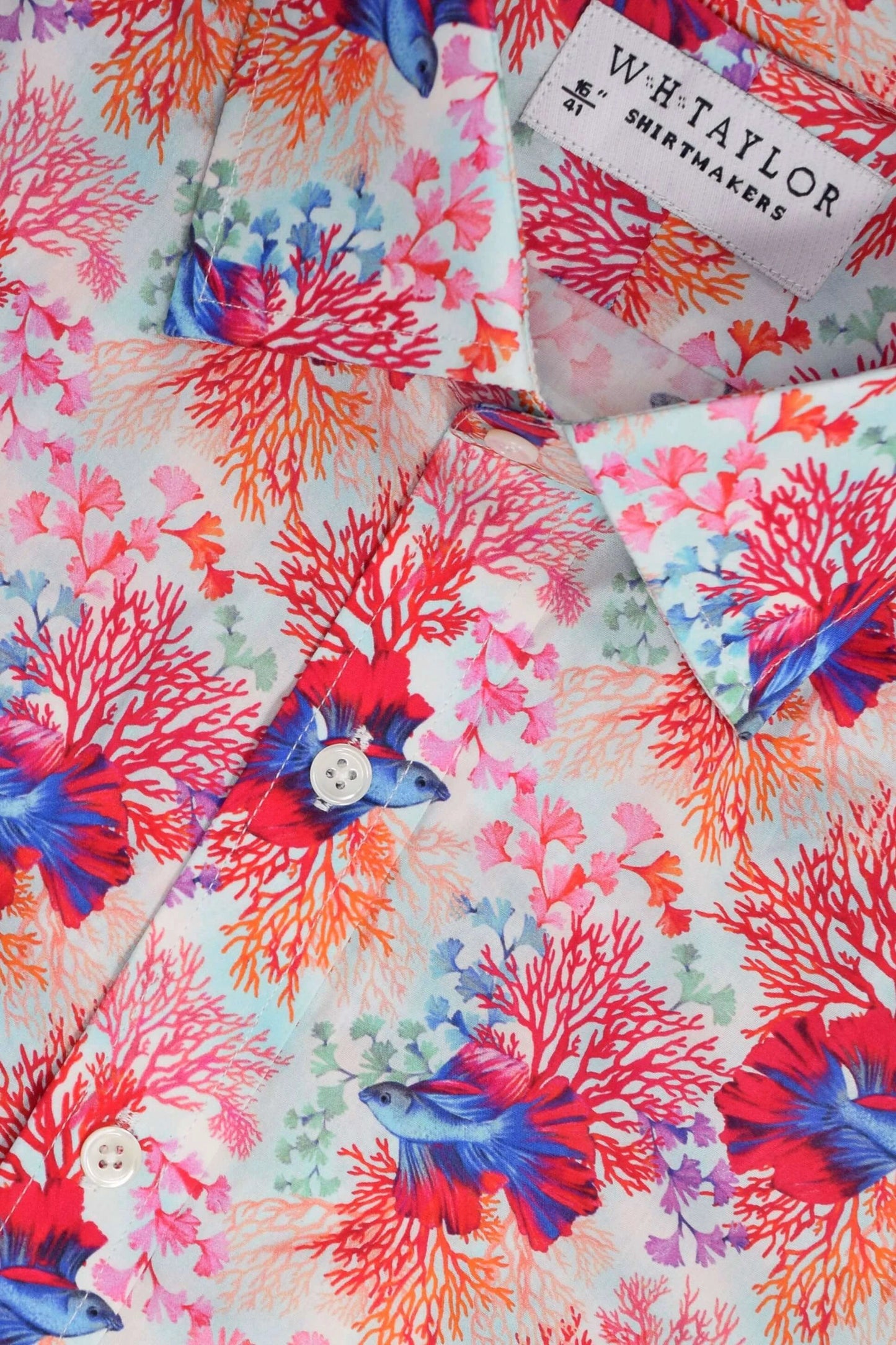 Tropical Fish Pattern White Men’s Bespoke Shirt - Custom Tailored Fit For Comfort And Confidence by whtshirtmakers.com