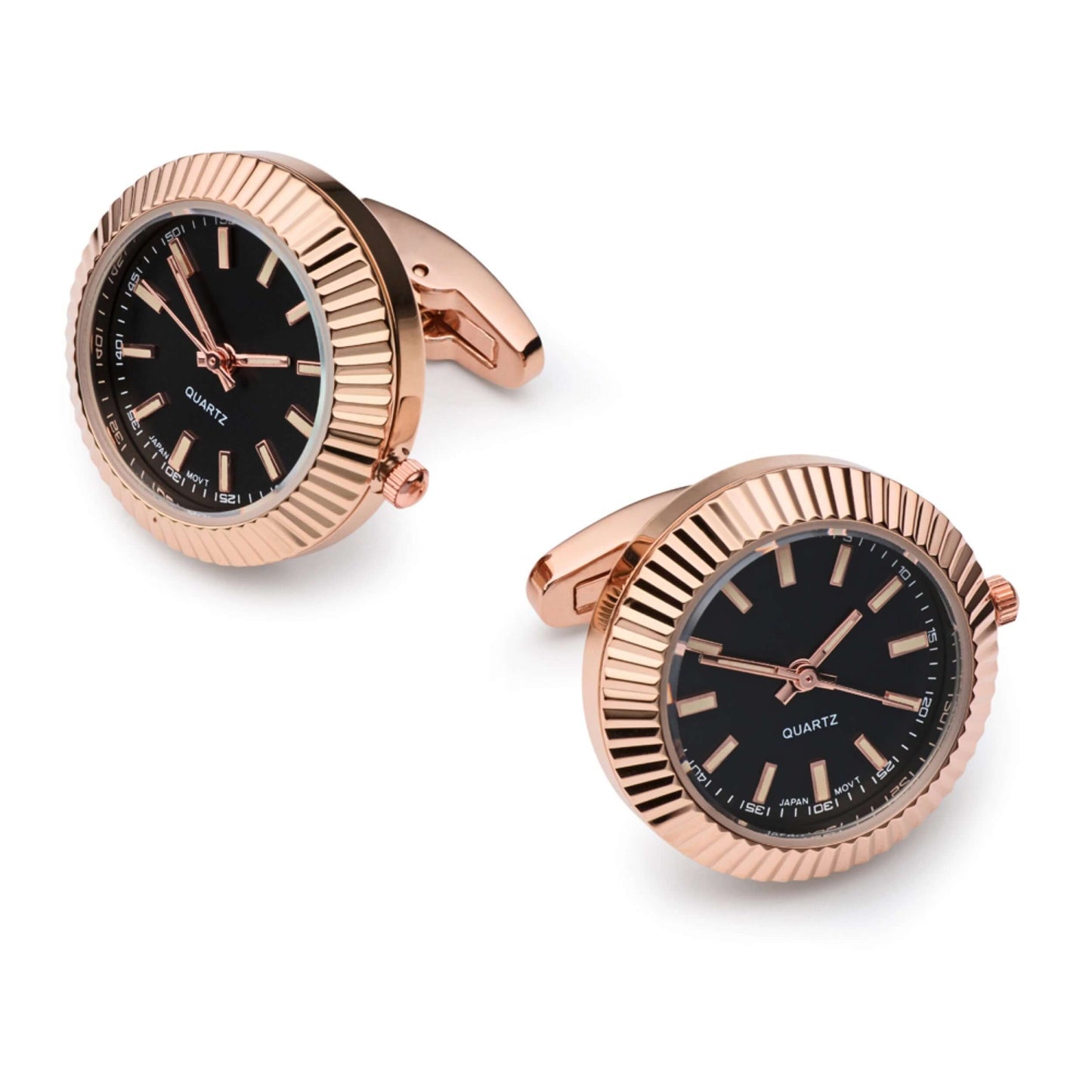 Rose Gold Working Watch Cufflinks - Fully Functional Quartz Movement For Wedding Groomsmen Gift by Benson & Clegg