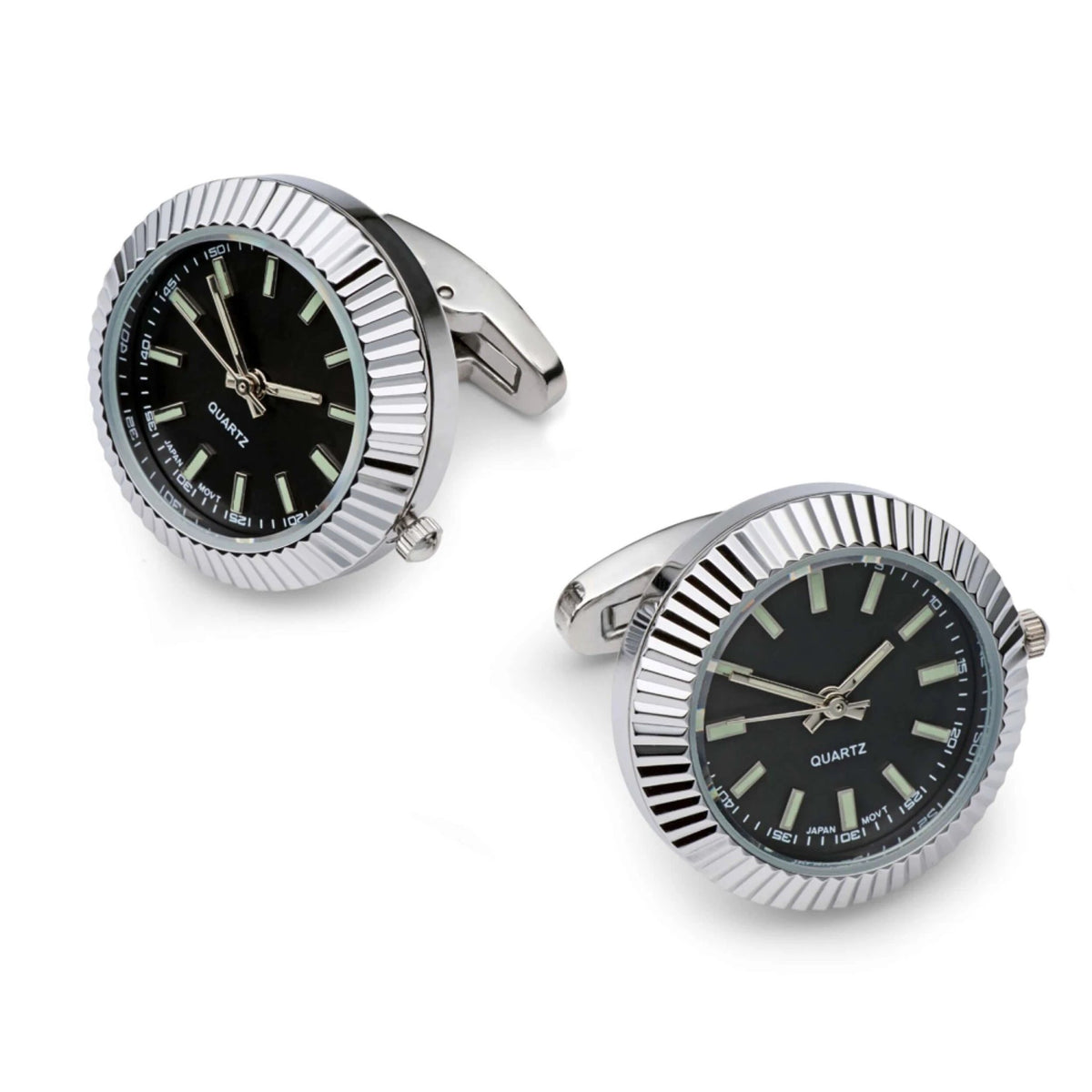 Working Watch Cufflinks In Silver And Black - Functional Quartz Movement For A Luxurious Gift For Men by Benson & Clegg