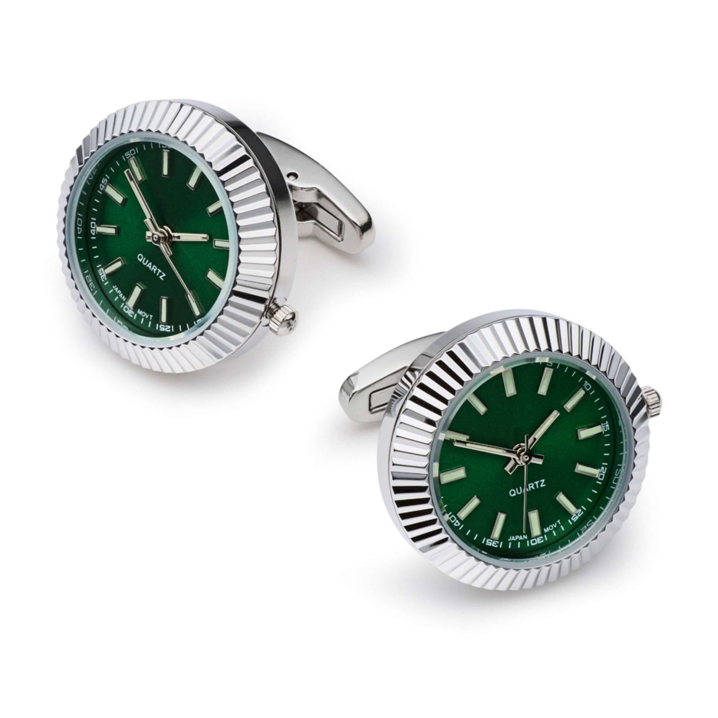 Working Watch Cufflinks In Silver and Green