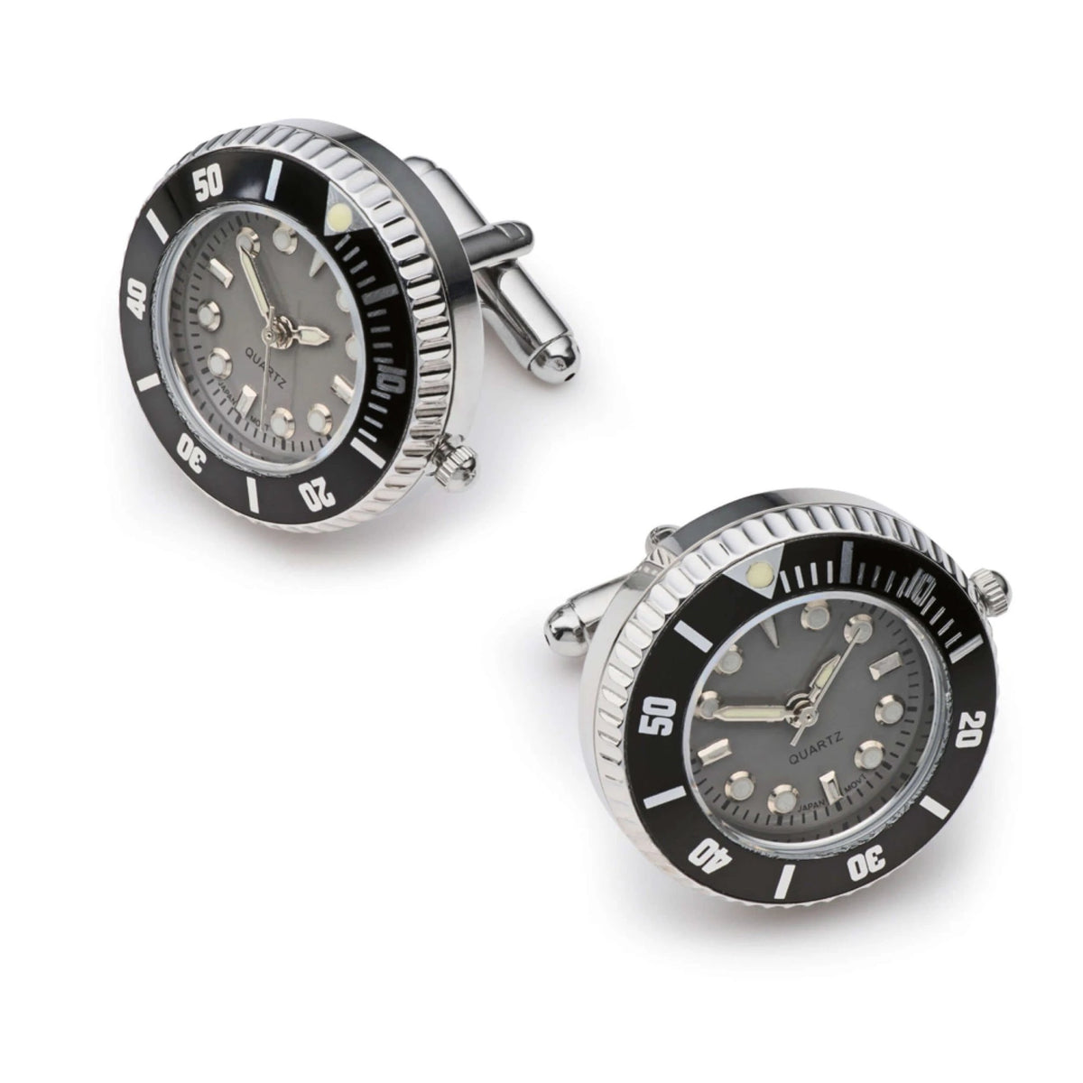 Working Watch Cufflinks in Silver and Grey - Fully Functional Quartz Movement with Two Year Battery Life by Benson & Clegg