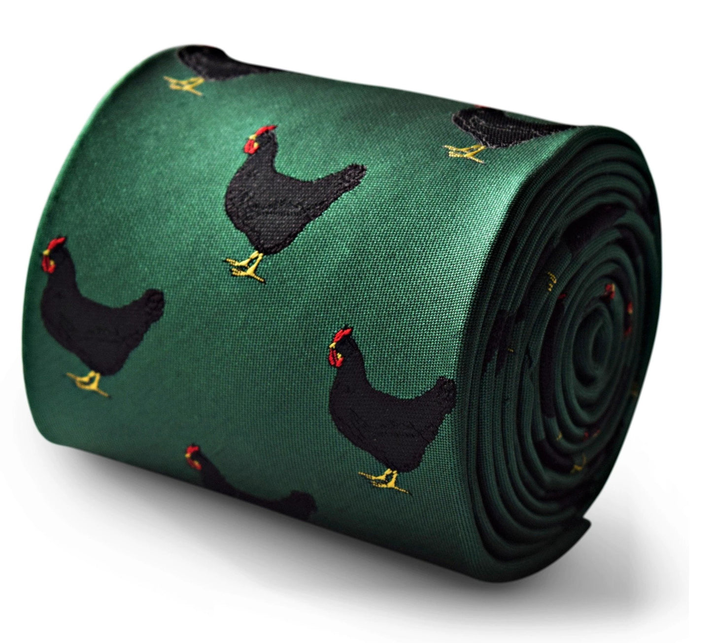 Dark Green Tie with Black Chicken Design - Handmade for the Luxury Professional Man by Frederick Thomas Handmade Mens Ties