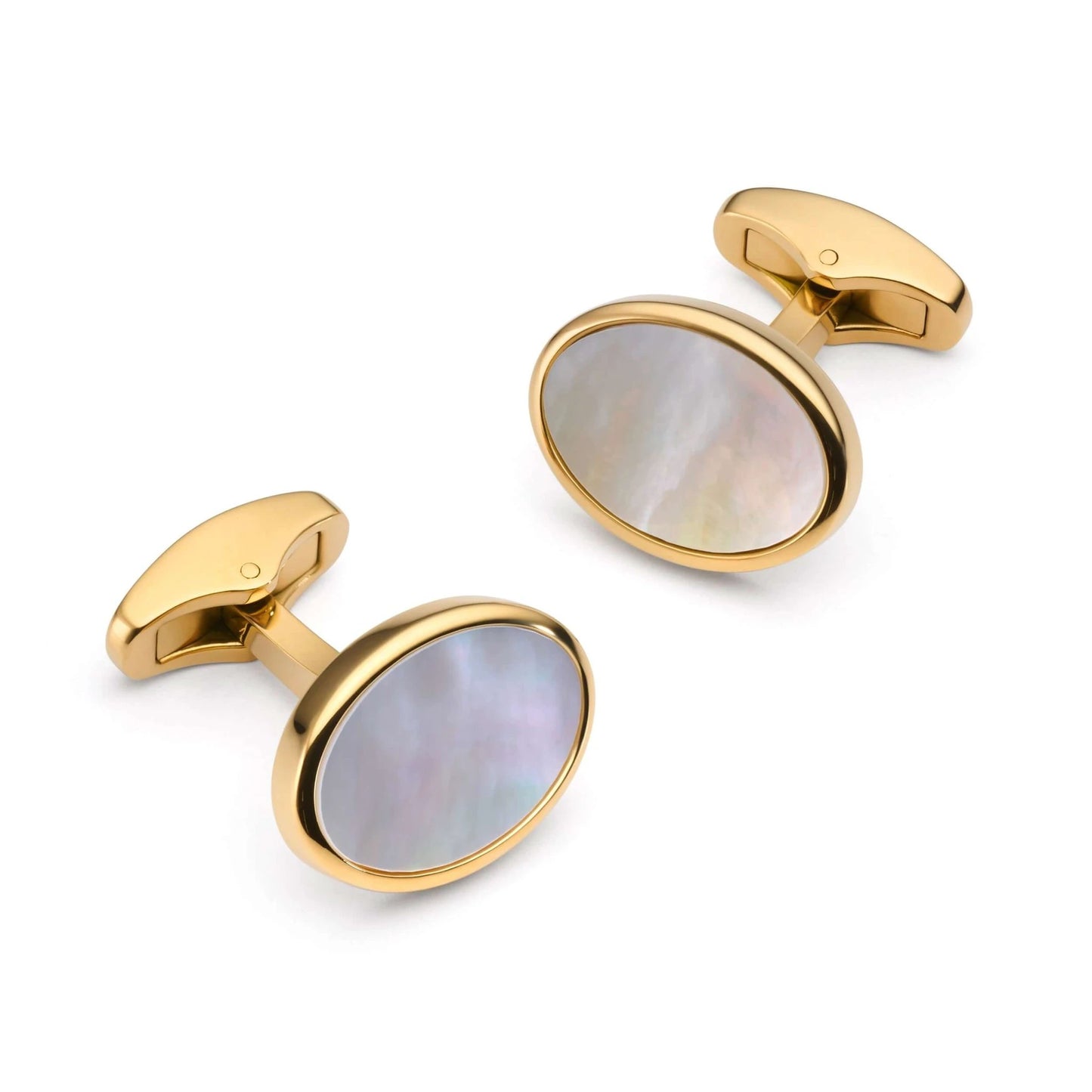 Mother Of Pearl Oval Cufflinks In Gold For Men - Elegant Formal Jewellery Gift For Him by Benson & Clegg
