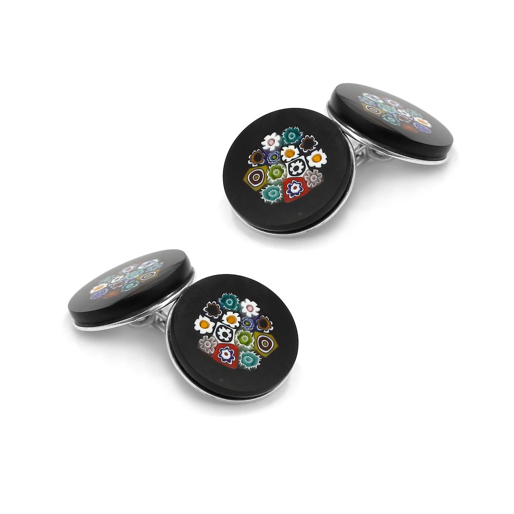 Murano Glass 'Notte Fiorita' Cufflinks With Sterling Silver by Benson & Clegg