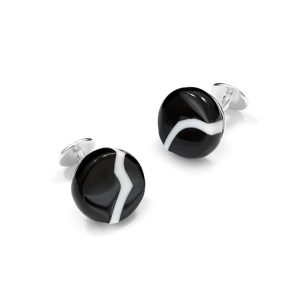 Murano Glass 'Nero Venatura' Cufflinks With Sterling Silver by Benson & Clegg