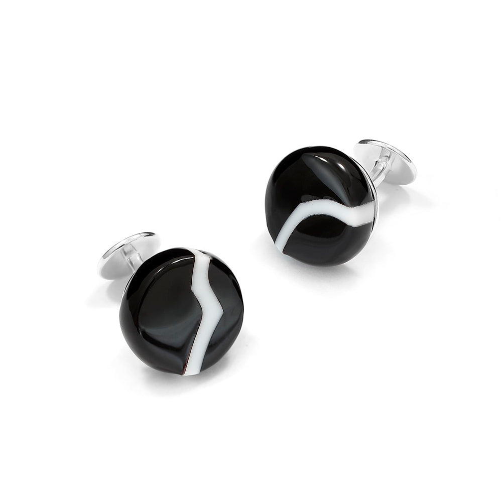 Murano Glass 'Nero Venatura' Cufflinks With Sterling Silver by Benson & Clegg