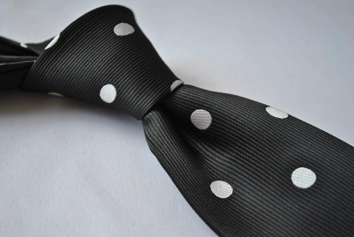 black tie with white polka dots by Frederick Thomas Handmade Mens Ties