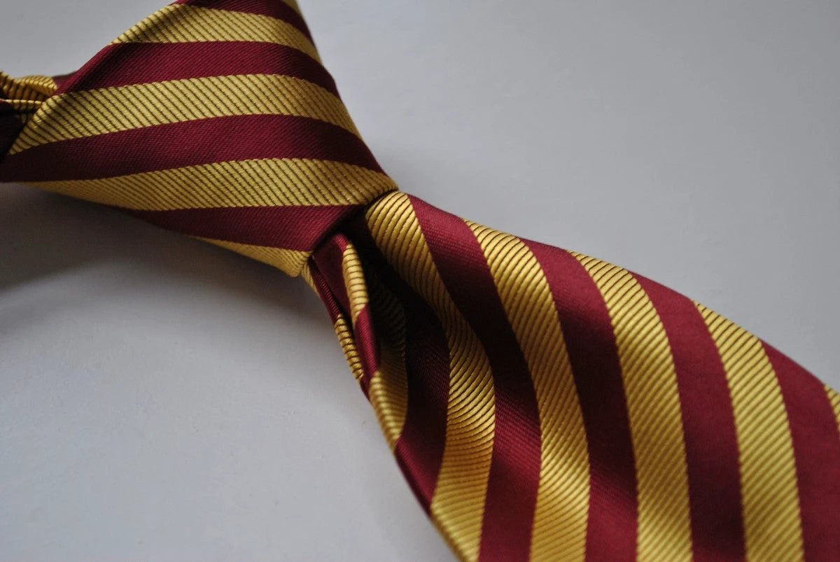 maroon and gold striped tie by Frederick Thomas Handmade Mens Ties