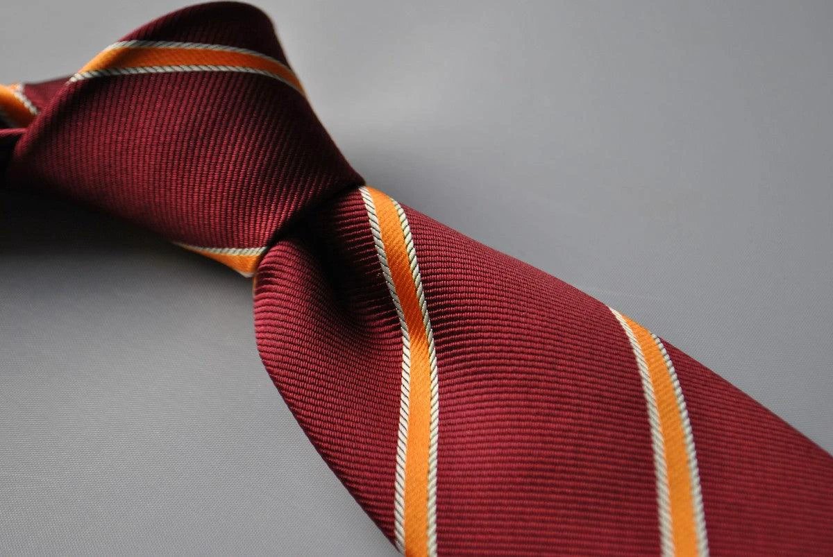 maroon and orange ribbon striped tie by Frederick Thomas Handmade Mens Ties