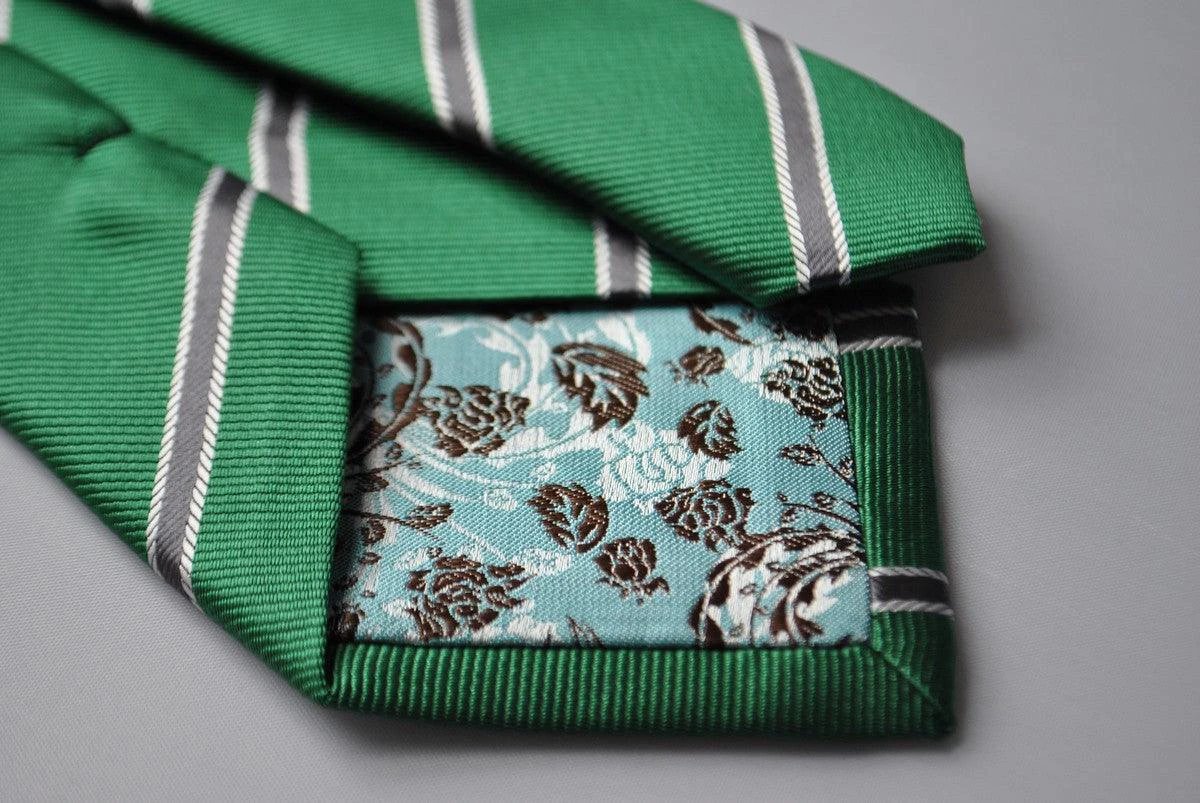 Dark Green and Grey Club Striped Tie - Handcrafted For The Modern Gentleman With A Club Stripe In Green And Grey by Frederick Thomas Handmade Mens Ties