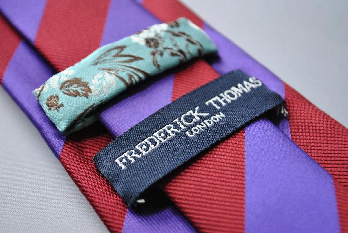 maroon red and cadbury purple barber striped tie by Frederick Thomas Handmade Mens Ties