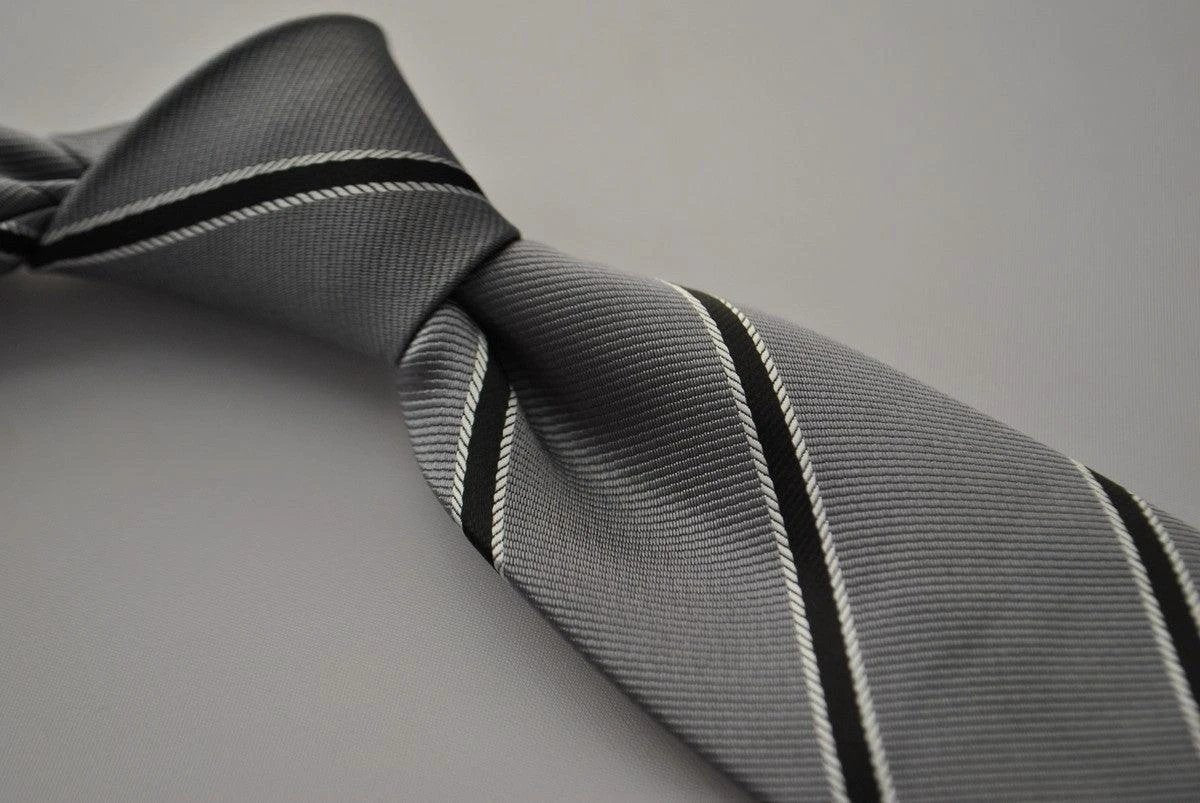 grey and black club striped tie by Frederick Thomas Handmade Mens Ties