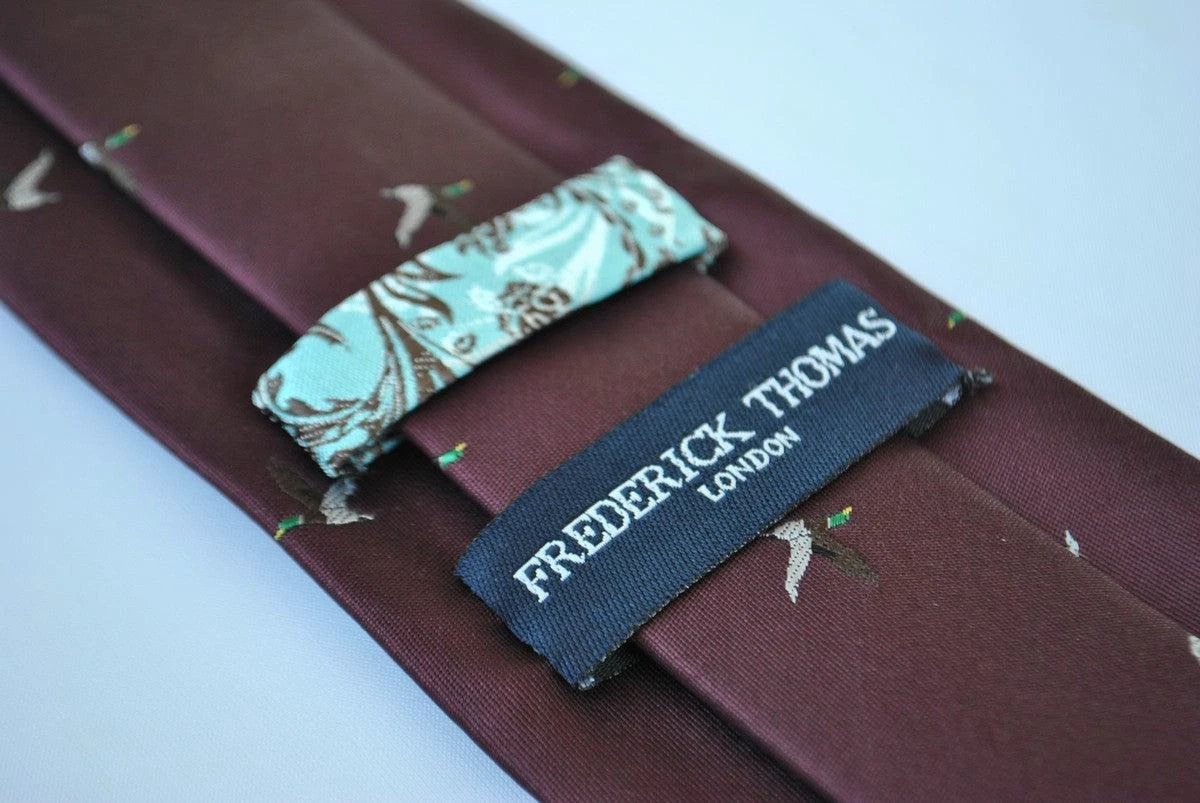 Maroon Tie With Flying Duck Design - Handmade Luxury Accessory By Frederick Thomas by Frederick Thomas Handmade Mens Ties