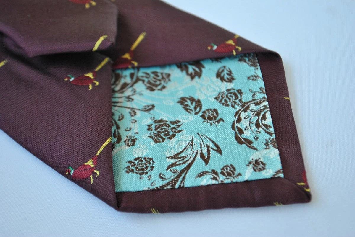 maroon tie with pheasant design by Frederick Thomas Handmade Mens Ties