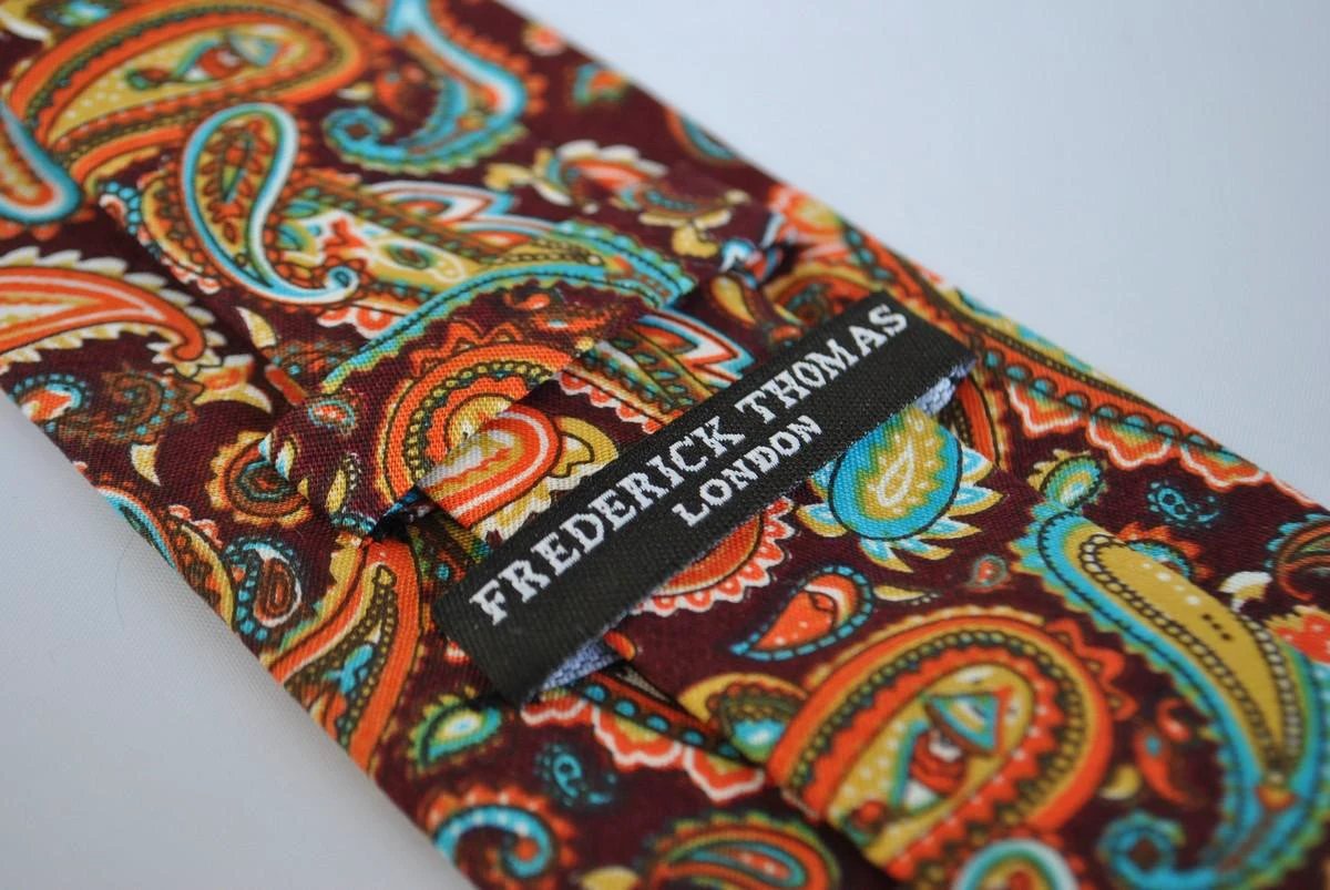 brown paisley cotton design tie by Frederick Thomas Handmade Mens Ties