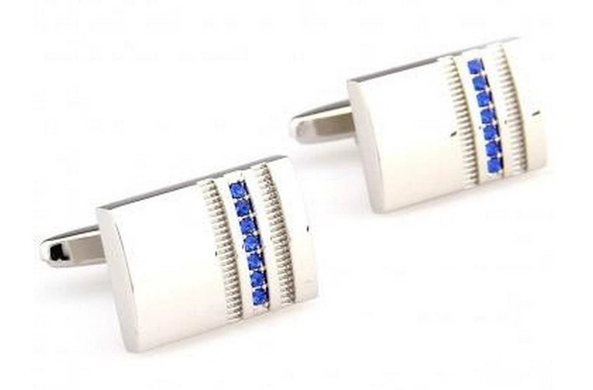 silver rectangular cufflinks with blue crystal stone by Frederick Thomas Handmade Mens Ties