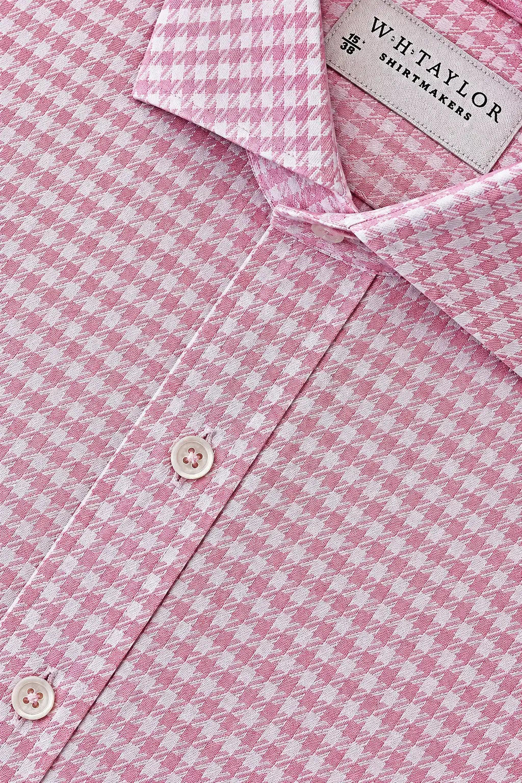 WH Taylor Shirtmakers Pink Houndstooth Check Men's Bespoke Shirt by whtshirtmakers.com
