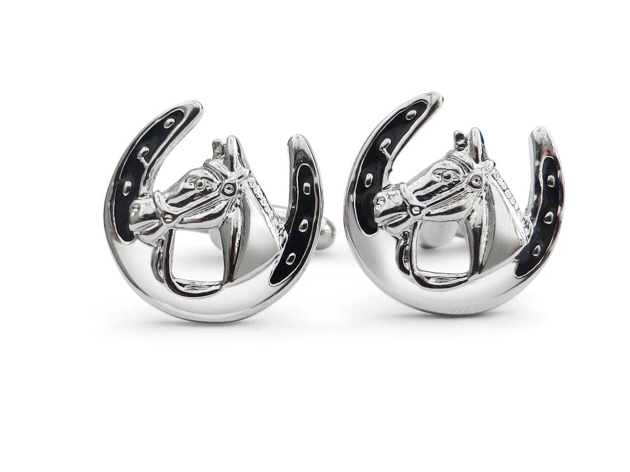 horse and horseshoe silver cufflinks by Frederick Thomas Handmade Mens Ties