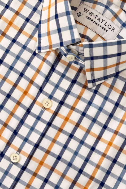 Navy & Tan Tattersall Check Poplin Men's Bespoke Shirt
