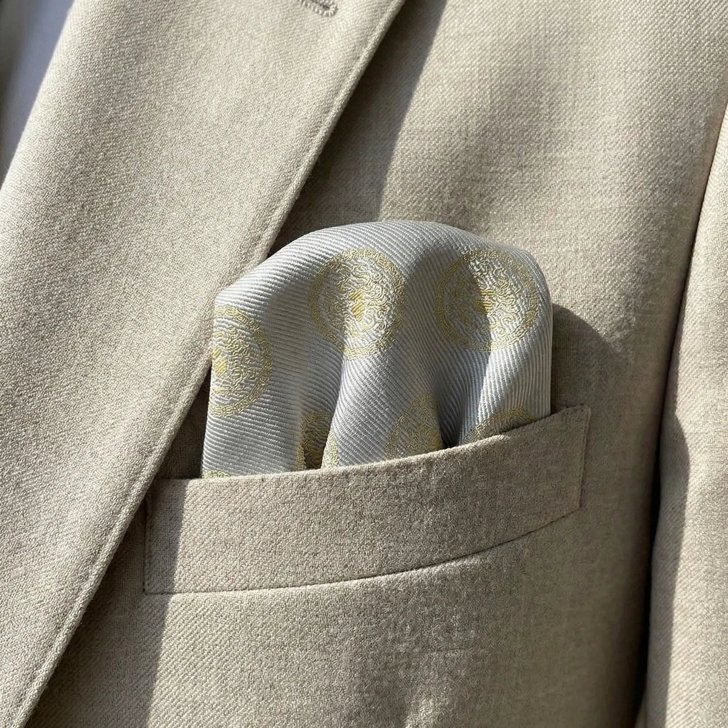 Medusa Pocket Square Grey & Gold by OFL Ties