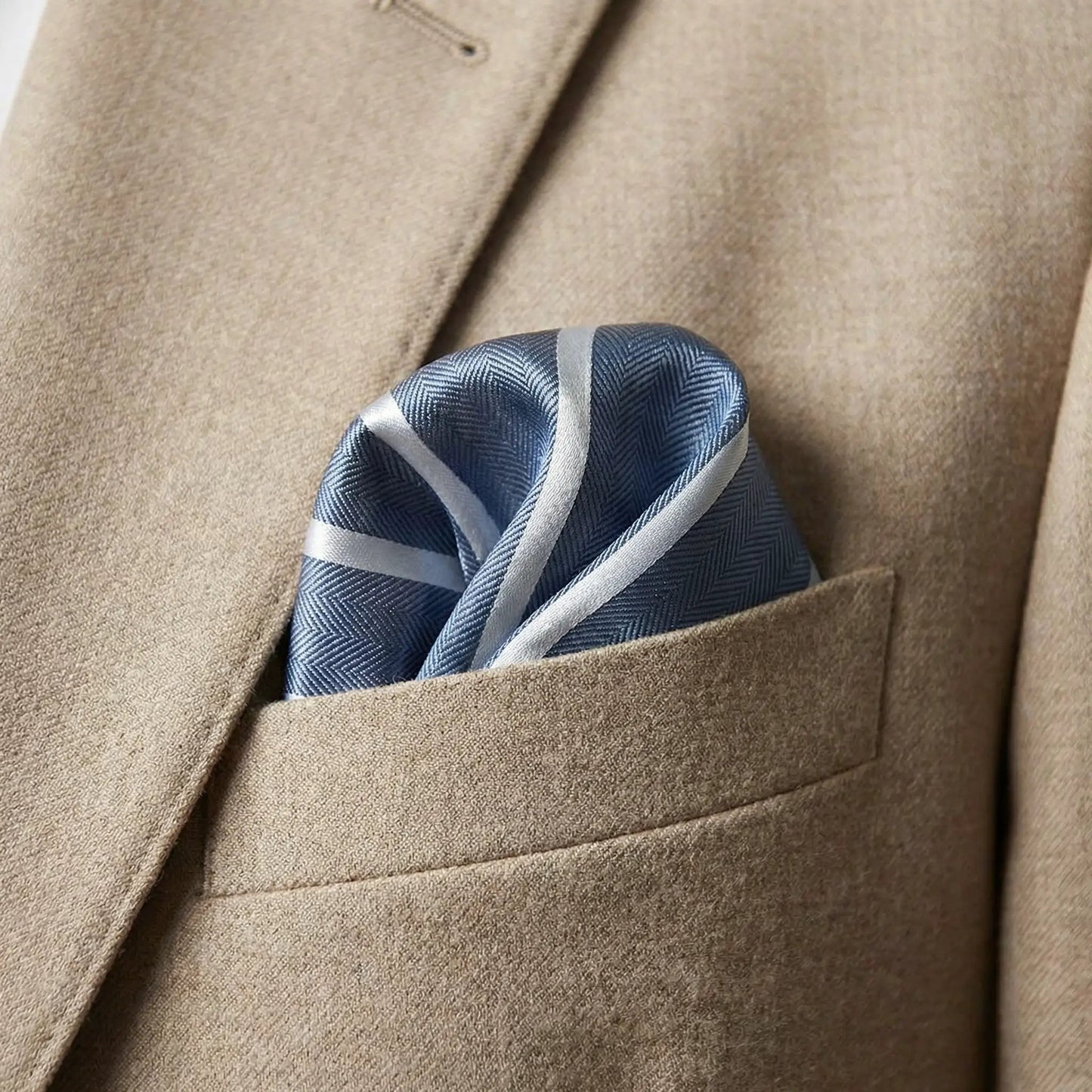 Steel Blue & White Stripe Pocket Square - Hawksmoor Edit by OFL Ties