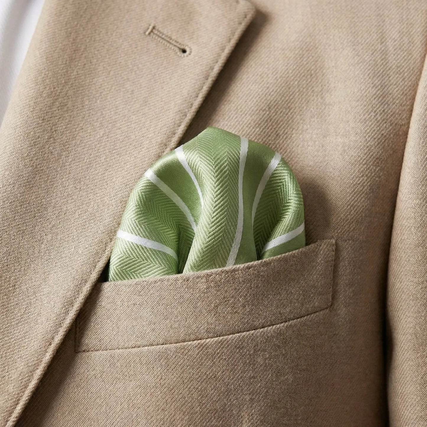 Matcha & White Stripe Pocket Square - Charleston Edit by OFL Ties