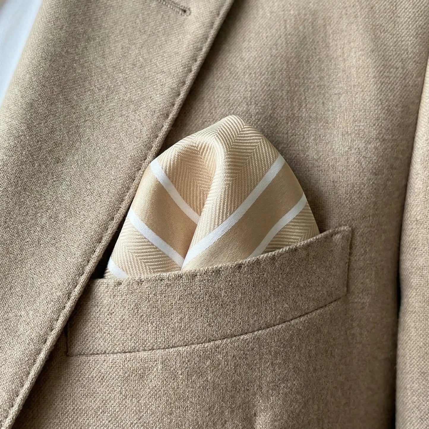 Beige & White Stripe Pocket Square - Charleston Edit by OFL Ties
