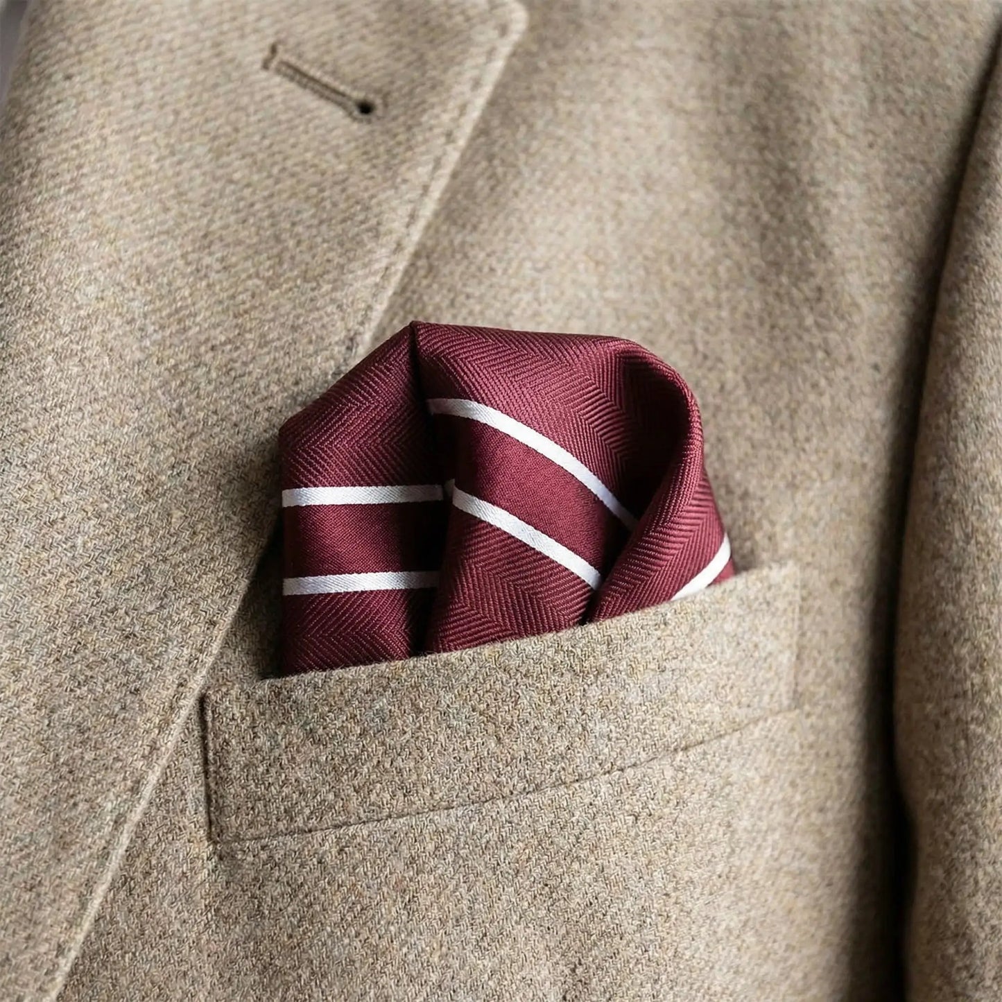 Burgundy & White Stripe Pocket Square - Charleston Edit by OFL Ties