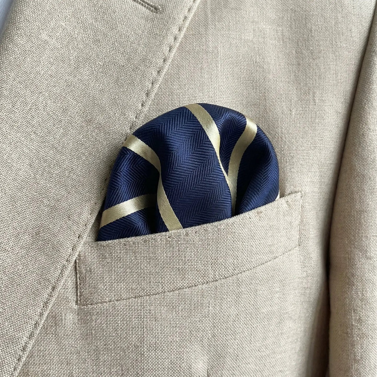 Navy Blue & Pale Yellow Stripe Pocket Square - Hawksmoor Edit by OFL Ties