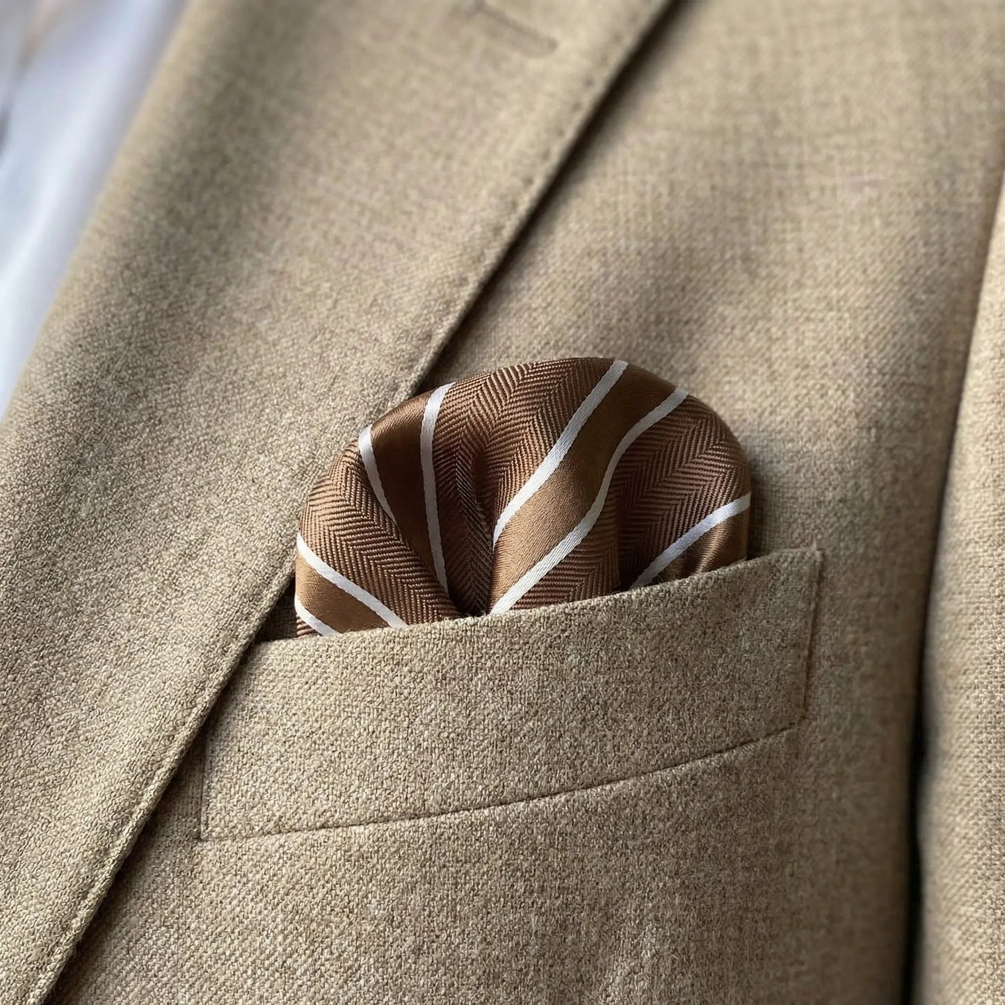 Mocha & White Stripe Pocket Square - Charleston Edit by OFL Ties