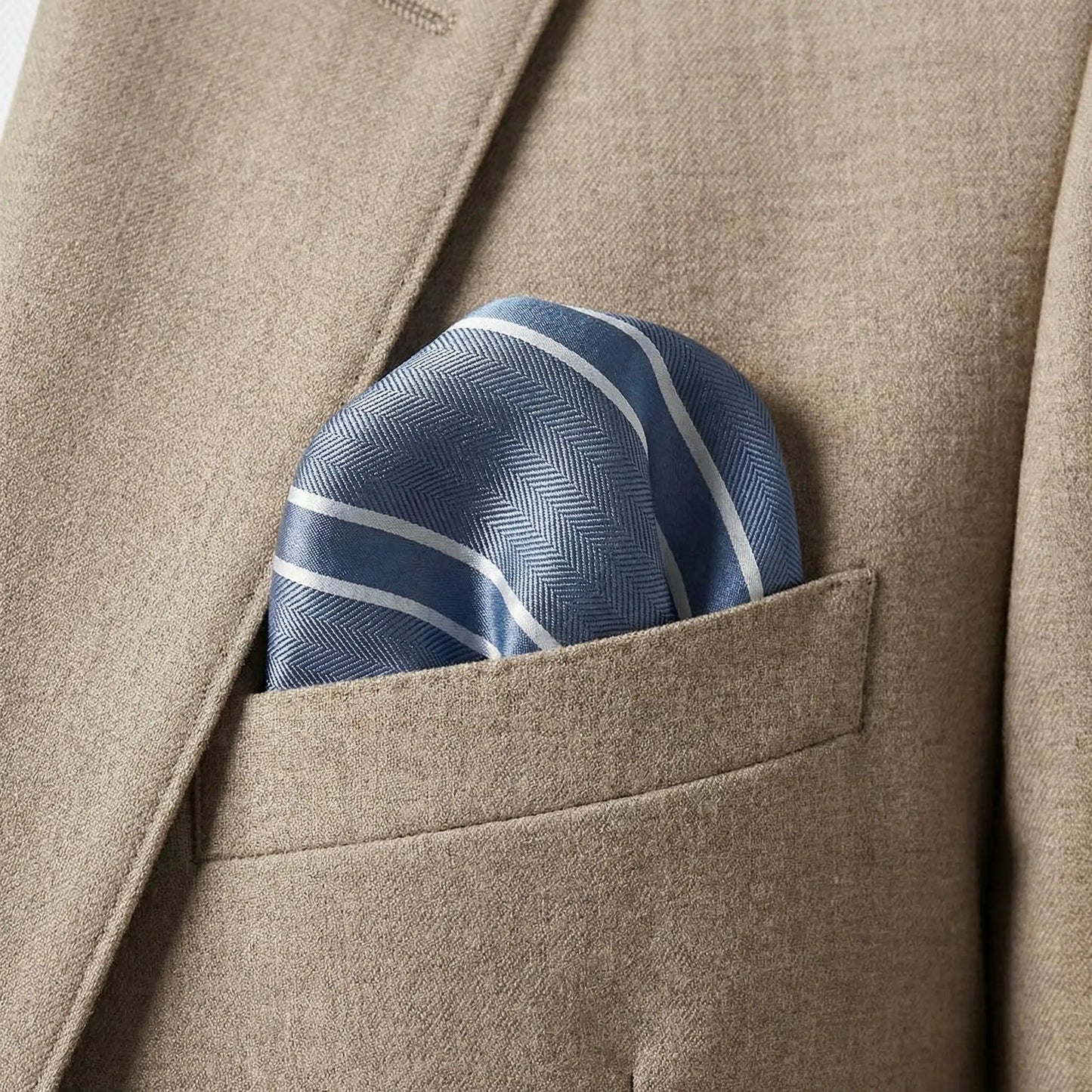 Steel blue & White Stripe Pocket Square - Charleston Edit by OFL Ties