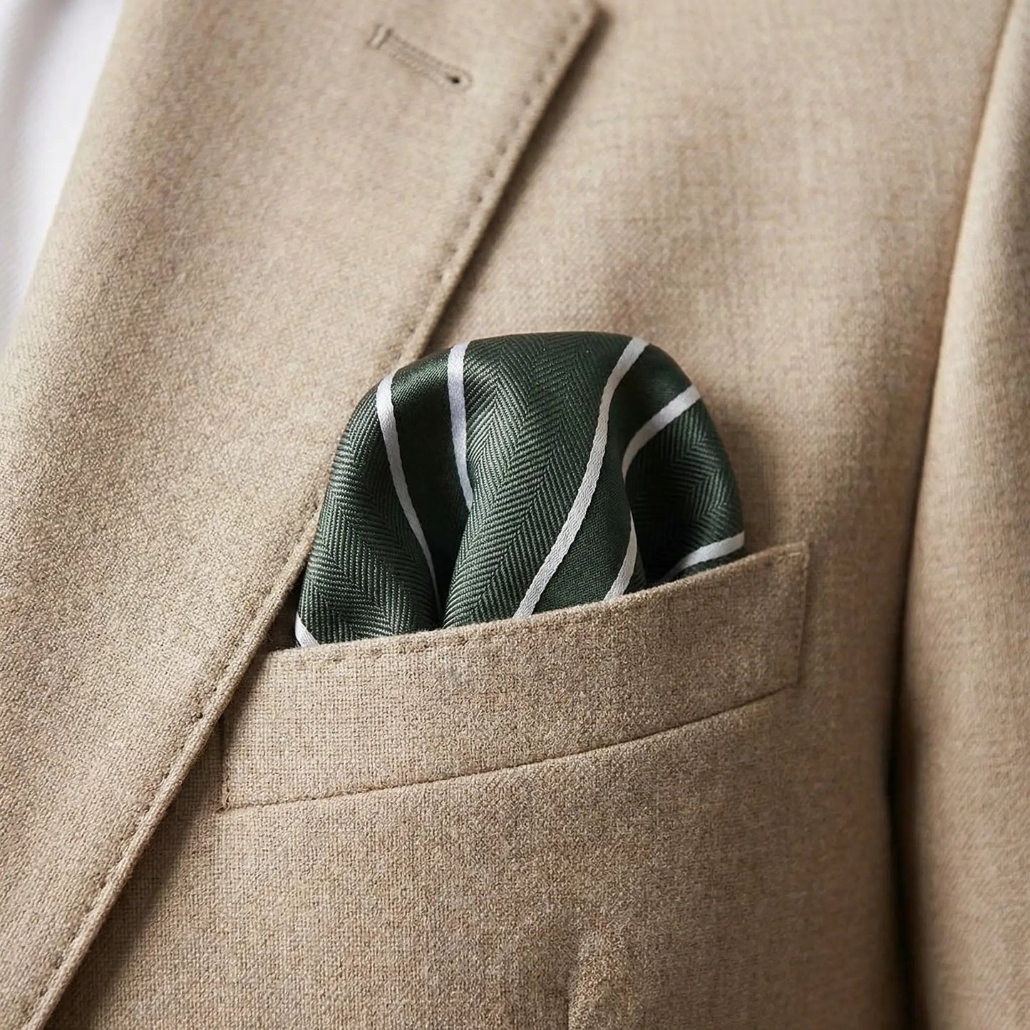Forest Green & White Stripe Pocket Square - Charleston Edit by OFL Ties