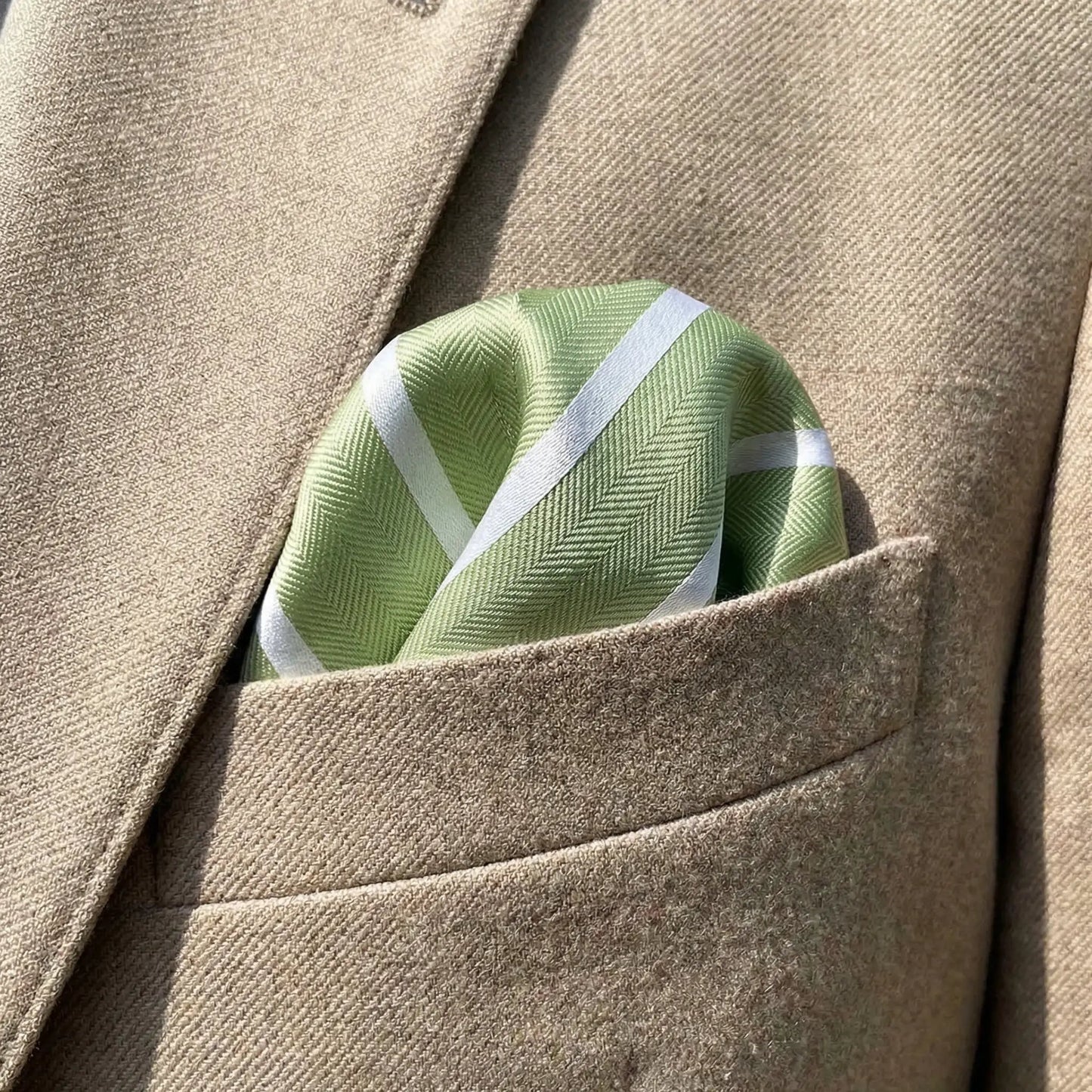 Matcha & White Stripe Pocket Square - Hawksmoor Edit by OFL Ties
