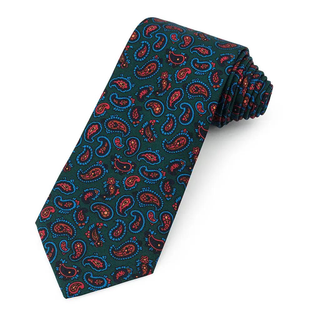 Paisley Ancient Madder Silk Tie In Green by Benson & Clegg