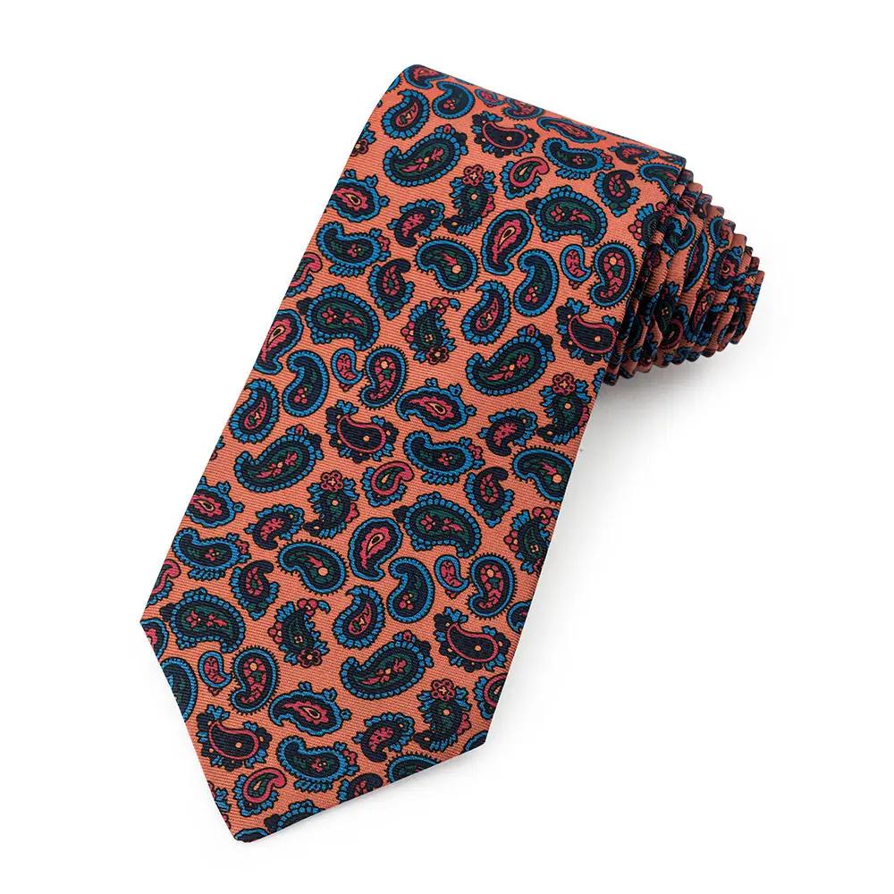 Paisley Ancient Madder Silk Tie In Mustard by Benson & Clegg
