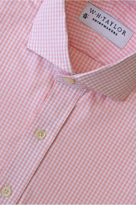 140's Superfine Pink Small Gingham Check Poplin Ladies Bespoke Shirt - whtshirtmakers.com