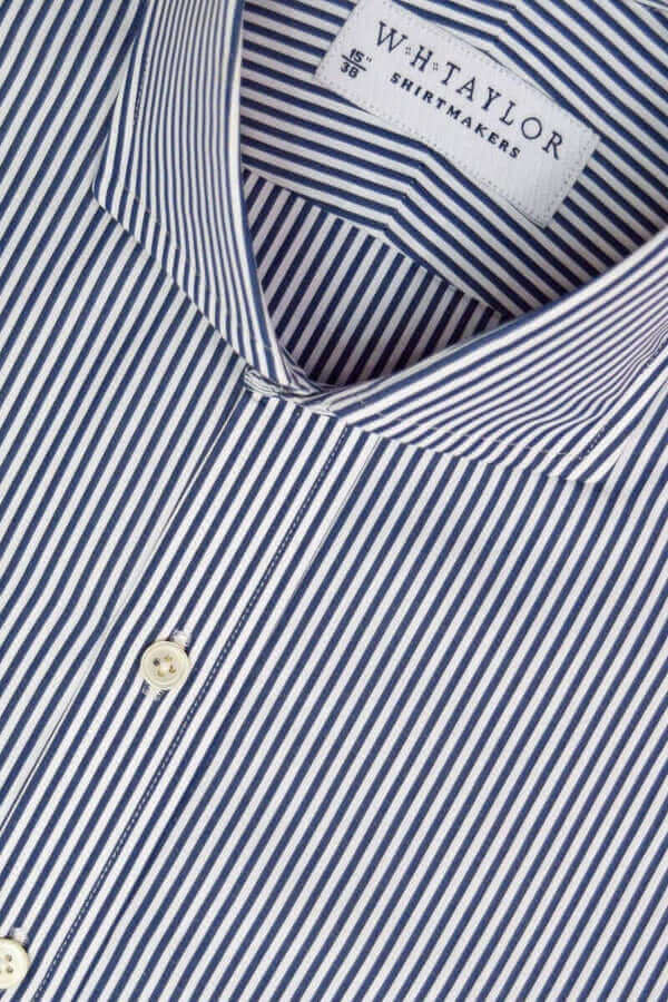 Navy Bengal Stripe 200's Ultimate Superfine Poplin Men's Bespoke Shirt by whtshirtmakers.com