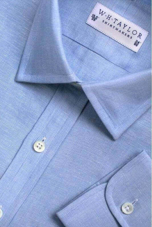 Plain Blue Luxury Linen Ladies Bespoke Shirt - whtshirtmakers.com