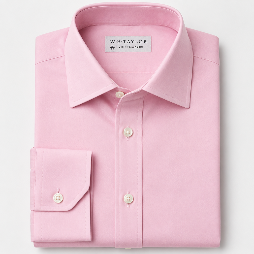 WH Taylor Shirtmakers Plain Pink Poplin Men's Bespoke Shirt by whtshirtmakers.com