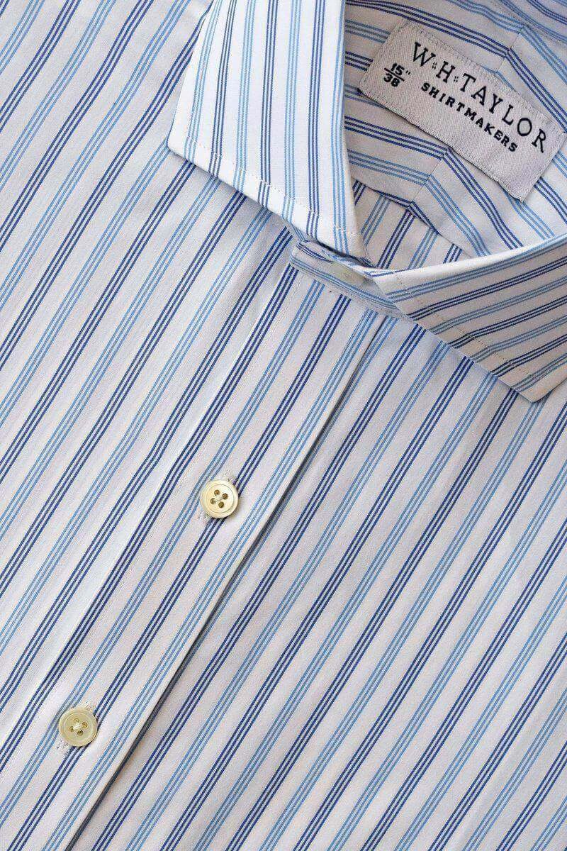 Blue & Navy Triple Pinstripe Poplin Men's Bespoke Shirt - whtshirtmakers.com