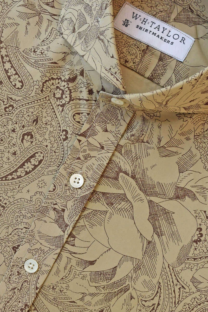 Large Floral and Paisley Khaki Poplin Men's Bespoke Shirt - whtshirtmakers.com
