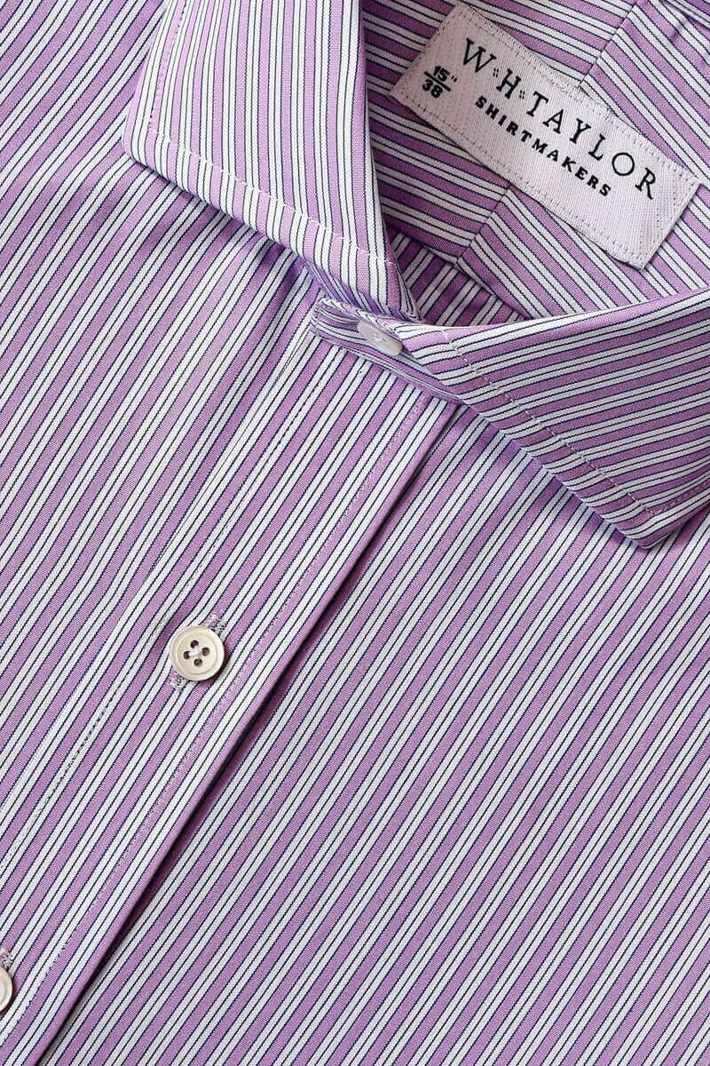 Lilac Shadow Hairline Stripe Poplin Men's Bespoke Shirt - whtshirtmakers.com