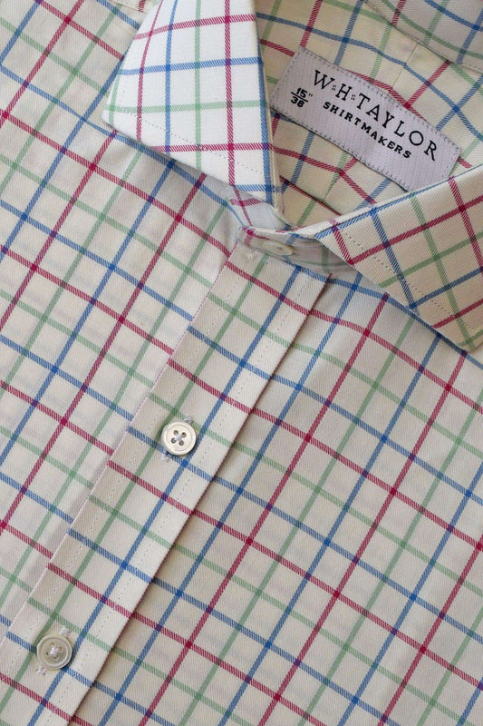 Blue Green & Magenta Twill Check Twill Men's Bespoke Shirt - whtshirtmakers.com