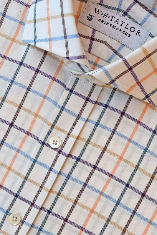 Multi-Coloured Large Check Twill Men's Bespoke Shirt - whtshirtmakers.com
