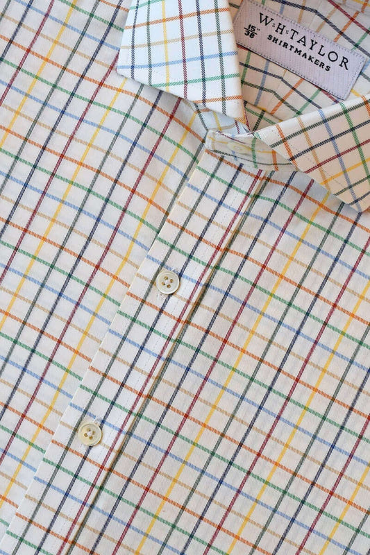 Bright Multi-Coloured Check Twill Men's Bespoke Shirt - whtshirtmakers.com